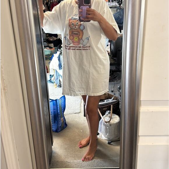 Vintage 90s 80s cat coffee night shirt size S/M cat lover crazy cat lady - Picture 6 of 6